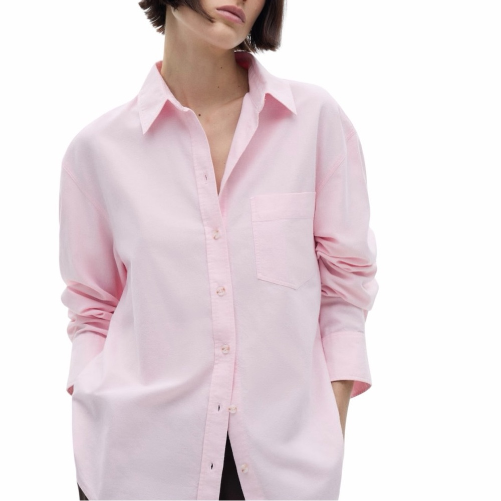NWT Mango Pale Pink Long Sleeved Cotton Shirt - Size M
